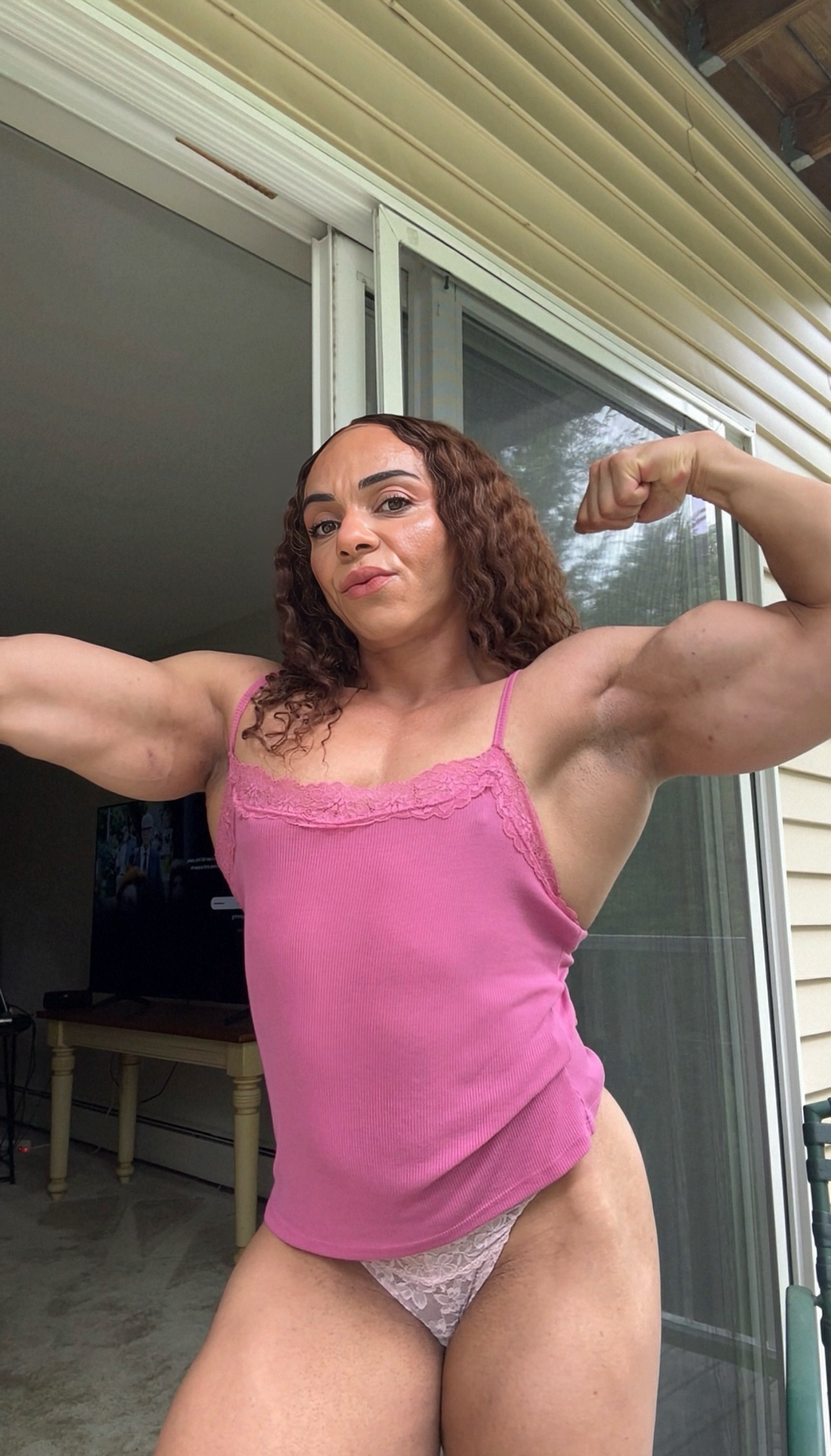 Sabine Curly Fit Queen fantasy wrestling female domination San Diego — female bodybuilder wrestling sessions girlswithmuscle